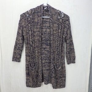 Anthropologie Akemi + Kin Alta Marled Navy Blue Brown Open Long Cardigan Medium